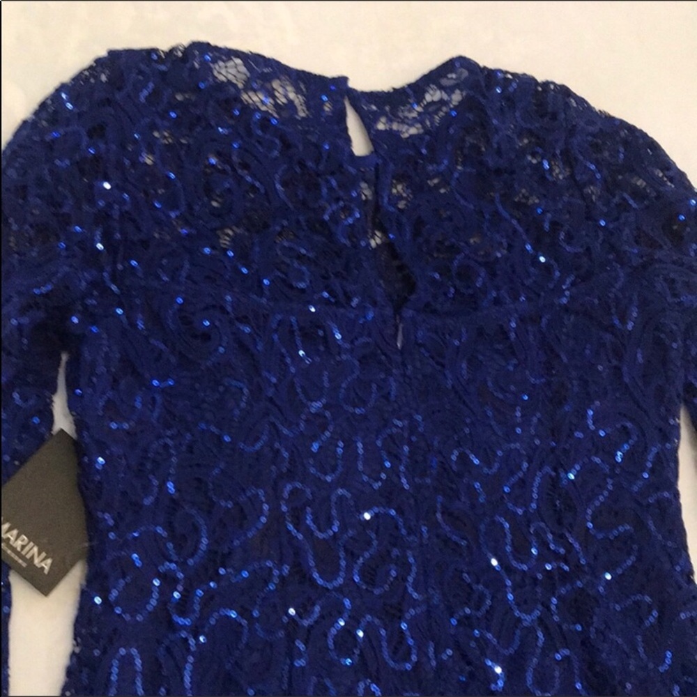 MARINA Long Sleeve Stretch Sequin Lace Dress - Picture 3 of 4